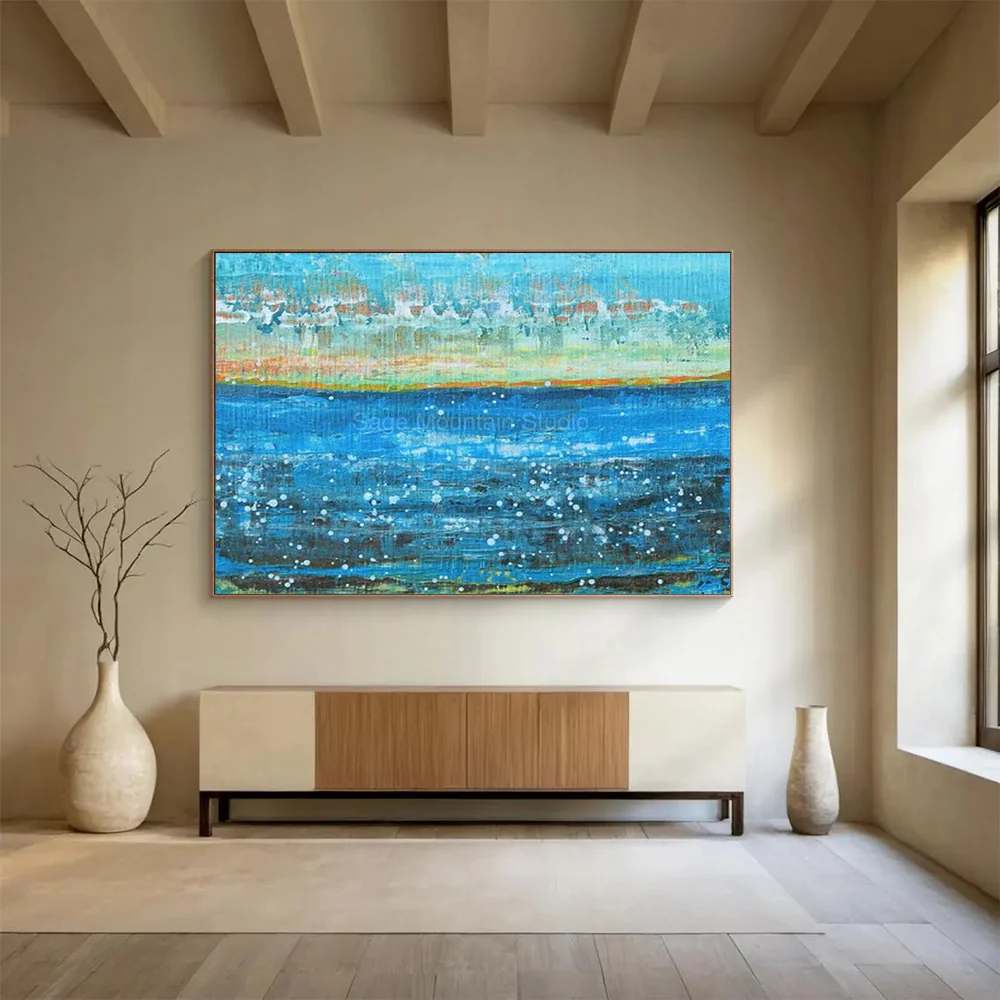 Blue Original Coastal Seaside Abstract Canvas Artwork TCN2B